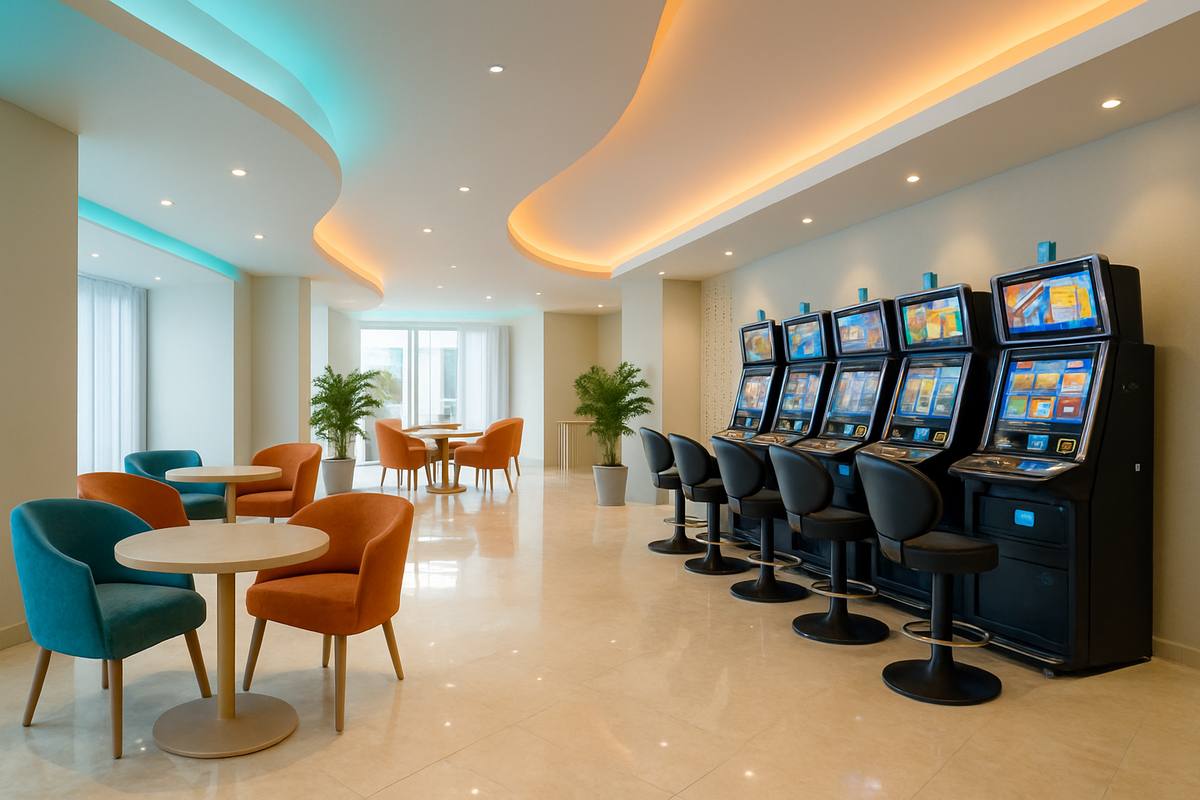 Modern casino lounge teal orange aksanlar